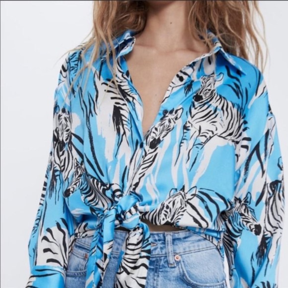 Zara zebra tie front blouse